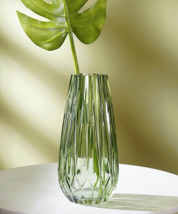 Green Diamond Cut Glass Vase - Small